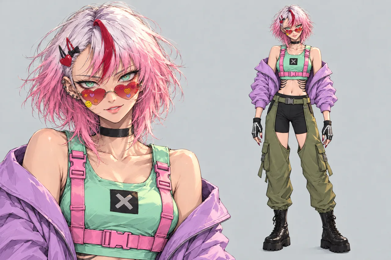 The character sheet and the style frame used as references in every clip.