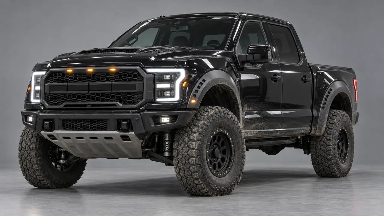 Front three-quarter, rear three-quarter and profile: the three truck references of the final take.