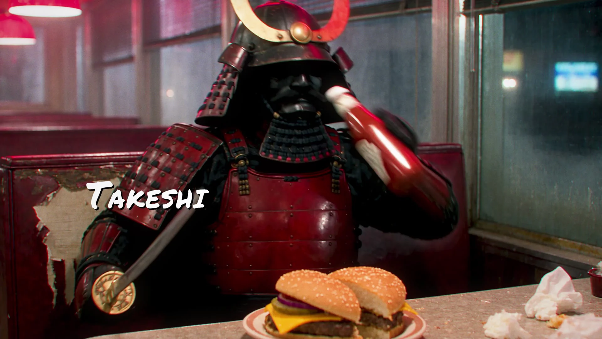 Takeshi's name card in the diner.