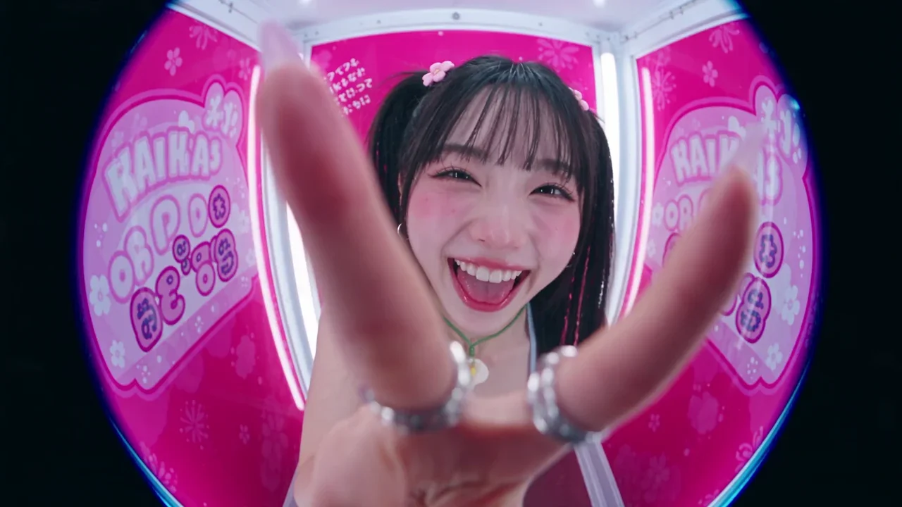 The same shot in both reels. Left, a one-off reference photo. Right, Yuki, the AI Blogger, with her bandana, braces and rings.